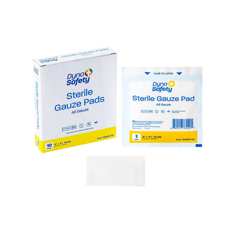 Dynarex Gauze Pad - Sterile 1's, 3" x 3" 12 Ply, 4ea/bx, 100bxs/cs (400 Count)