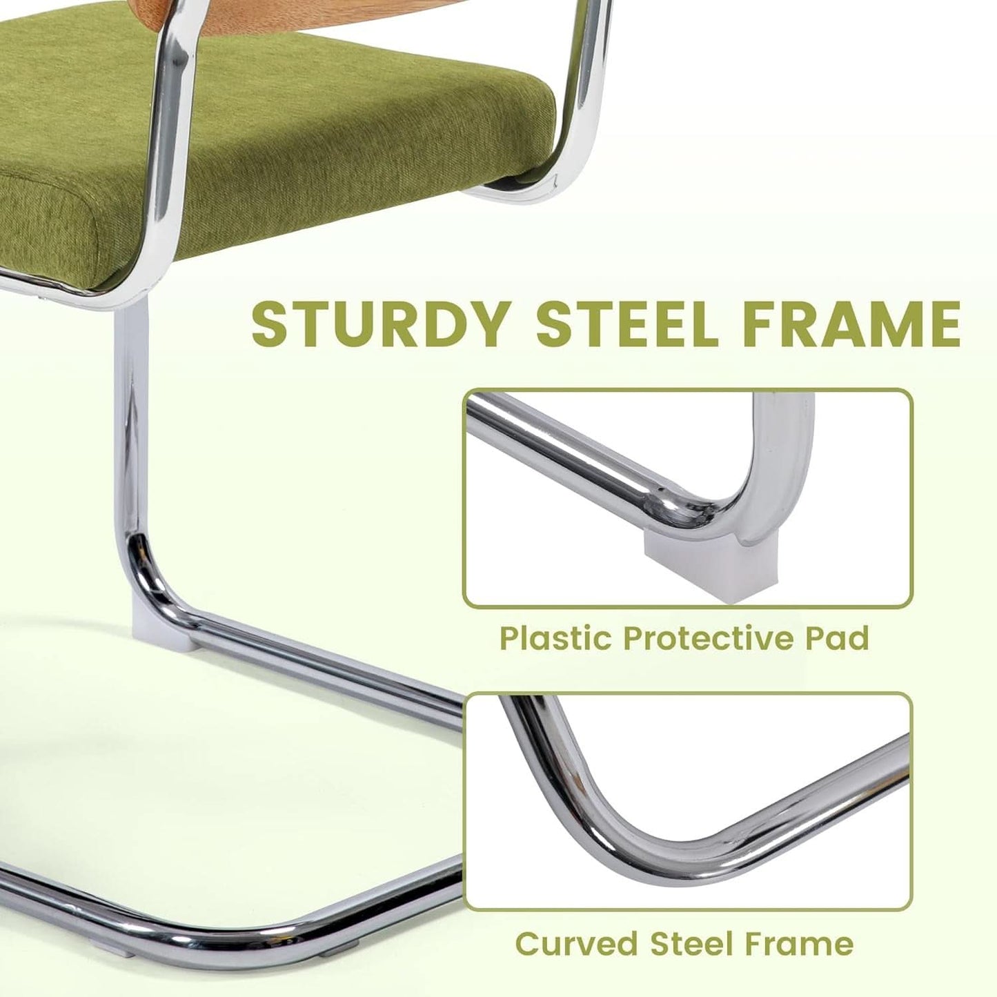 Green Handwoven Cane Dining Chairs Set Of 2 Chrome Base