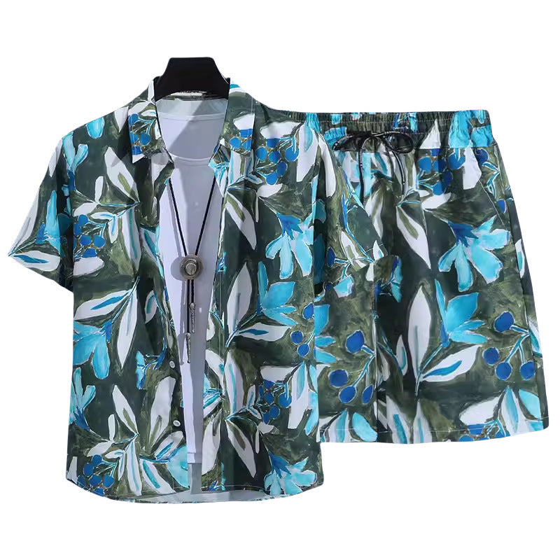 Floral Shirt Set Short Sleeves Retro All-over Floral Print Trendy