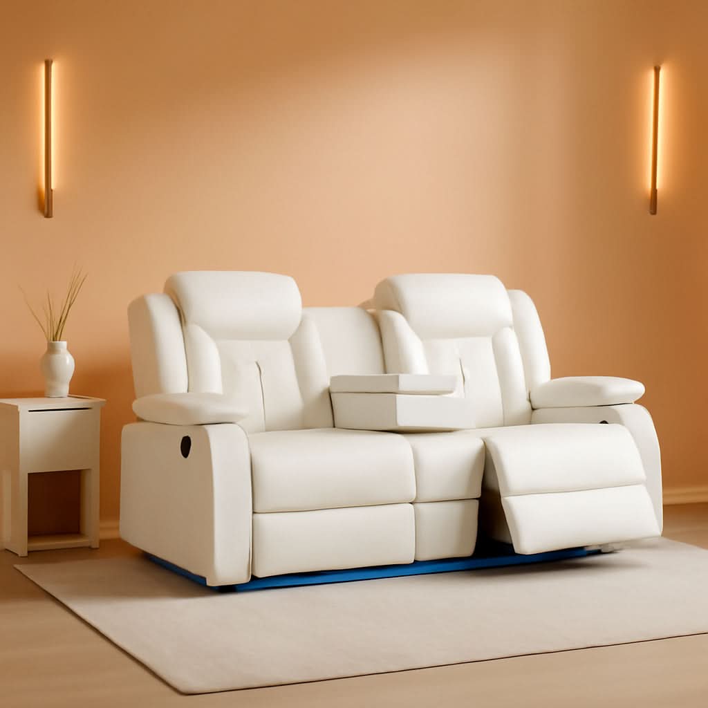 White Power Recliner Sofa With LED Lighting USB Charging