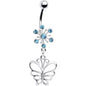 Aqua Crystal Explosion Butterfly Belly Ring