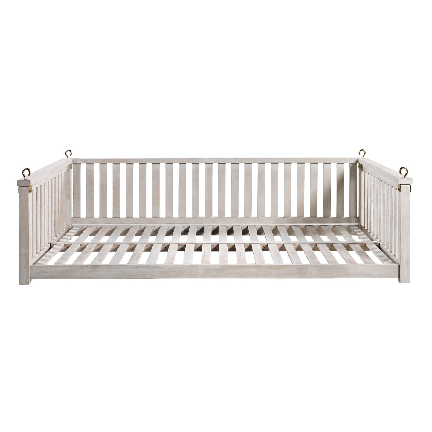 Outdoor Swing Bed Acacia Wood White Twin Size Minimalist 79.1x41.3 In 350 LB