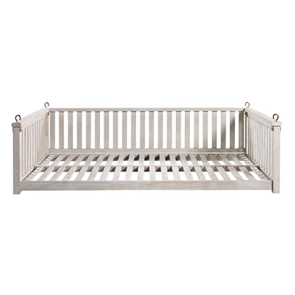 Outdoor Swing Bed Acacia Wood White Twin Size Minimalist 79.1x41.3 In 350 LB
