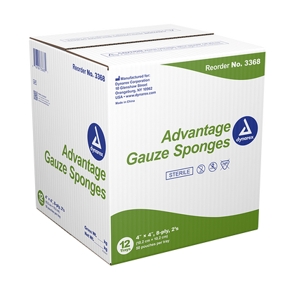 Dynarex Gauze Sponge - Sterile 2's, 4" x 4" 8 Ply, 50ea/bx, 12bxs/cs (600 Count)