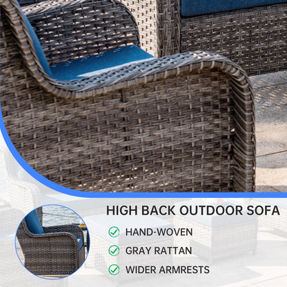 Outdoor Patio Set PE Rattan Swivel Chairs Gray Blue