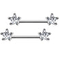 14G 9/16 Clear CZ Gem Star Barbell Nipple Ring Set