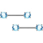 Aqua Cubic Zirconia Front Gem Nipple Barbell Set