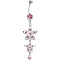 Pink Gem Duet Flowers Belly Ring