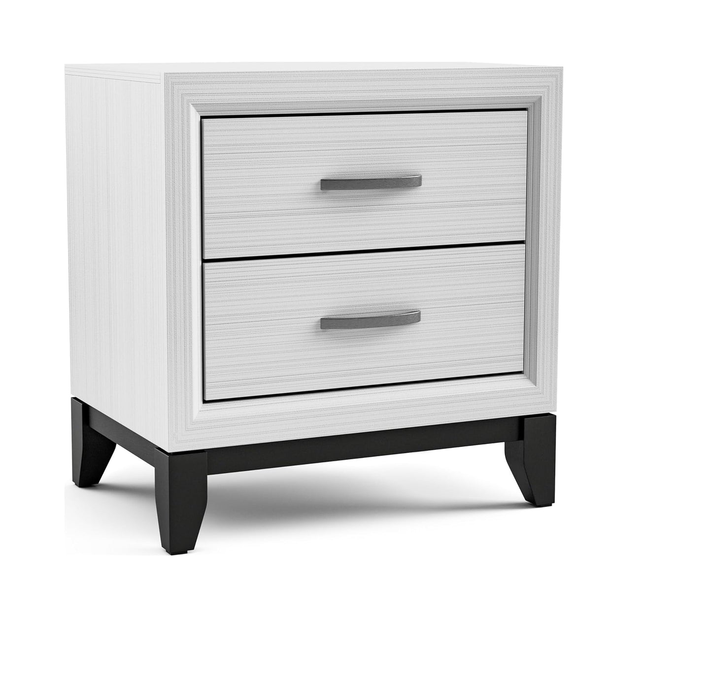Two Tone Nightstand with 2 Drawers, Wooden Legs, White Finish, Bedroom