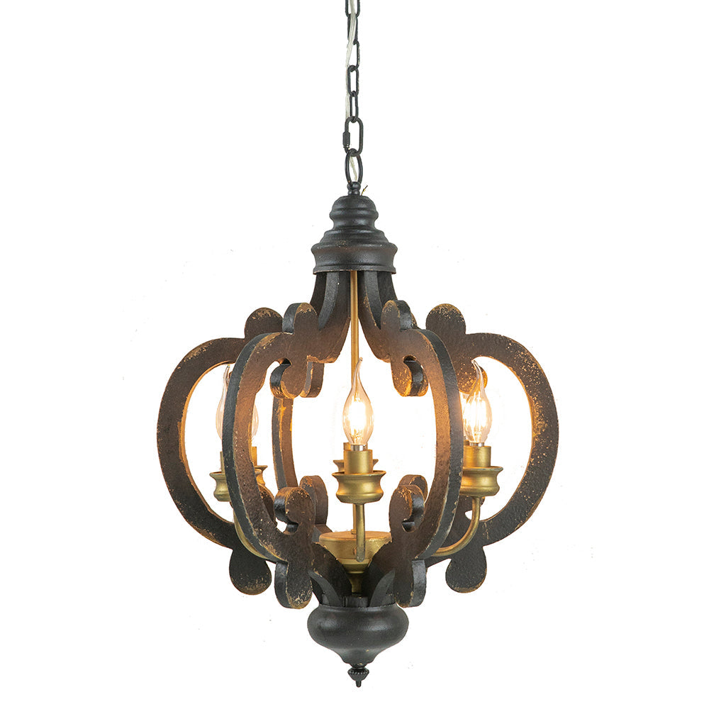 French Country Wood Chandelier 6-Light Farmhouse Pendant 28 In Chain