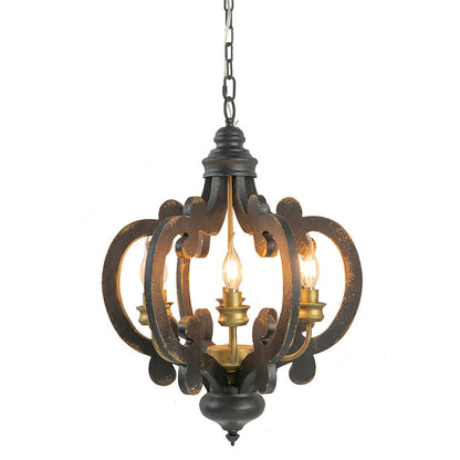 French Country Wood Chandelier 6-Light Farmhouse Pendant 28 In Chain