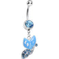 Aqua Gem Sideways Butterfly Belly Ring