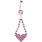 Pink Gem Cluster Heart Dangle Belly Ring