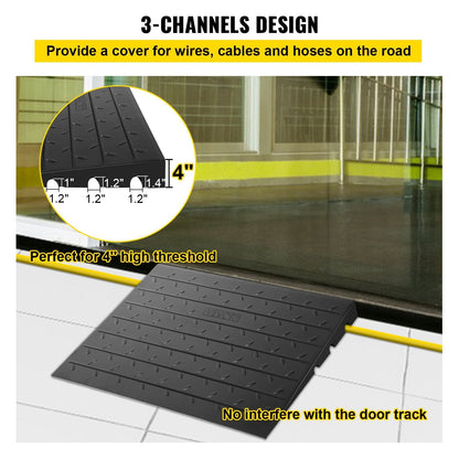 Threshold Ramp Rubber 4 In Heavy Duty Non-Slip Doorway Indoor Outdoor 2200 LB