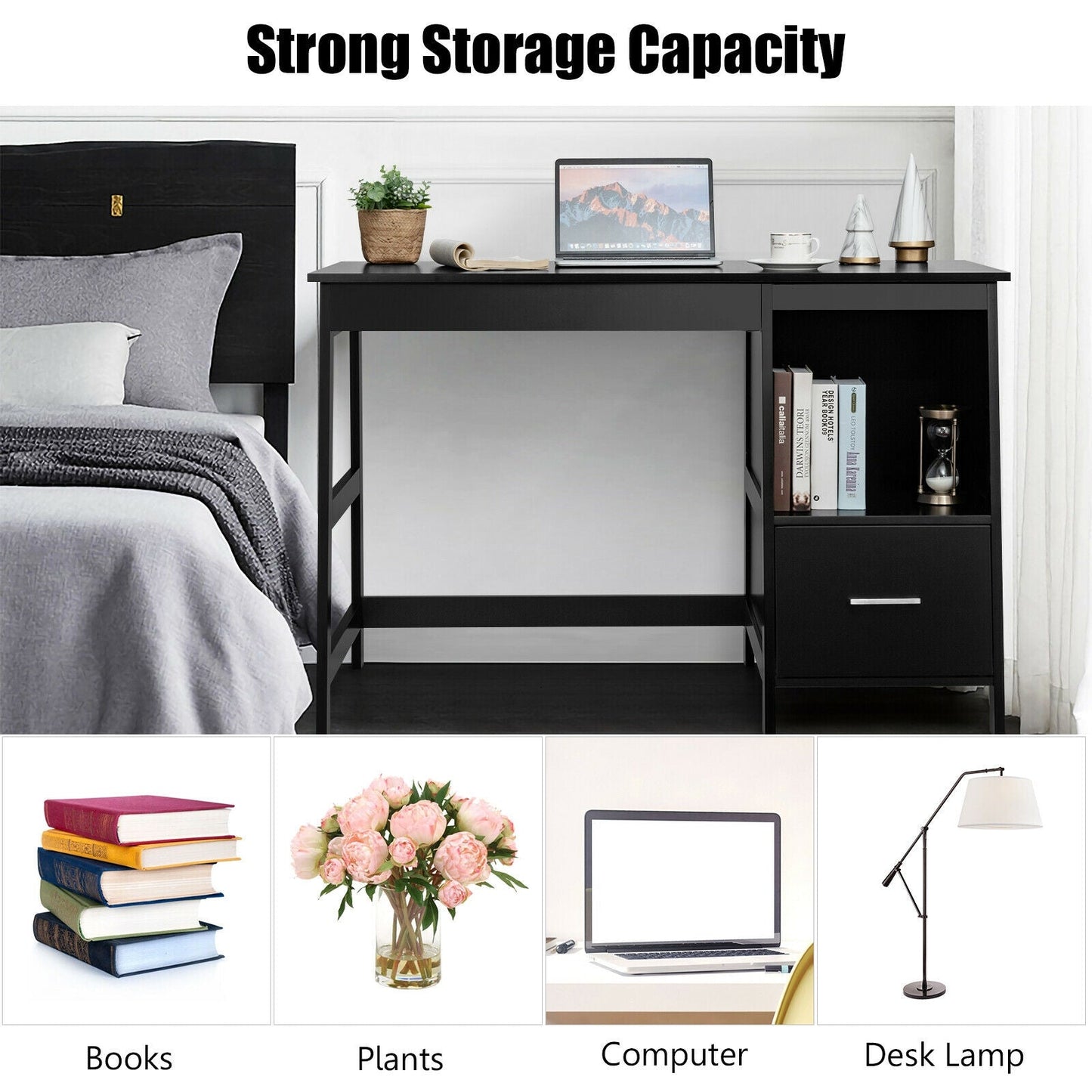 47.5 Inch Modern Home Computer Desk with 2 Storage Drawers
