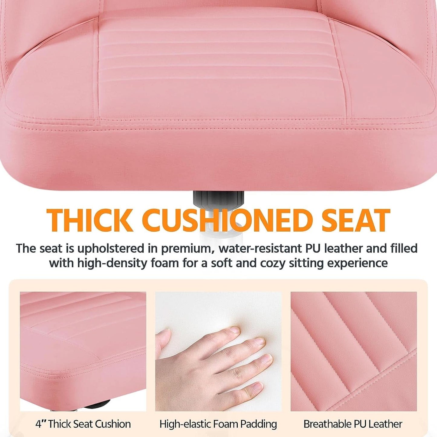 Pink PU Leather Armless Office Chair With Rolling Wheels