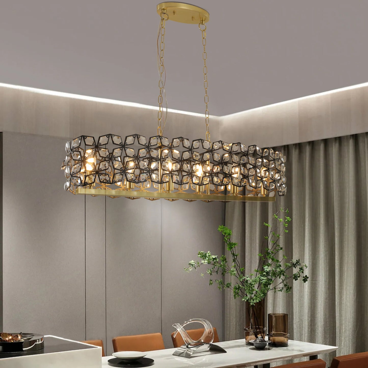 Chandelier Crystal Black Gold Geometric Modern Pendant 39 In