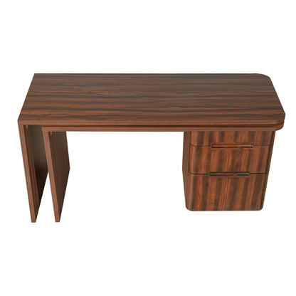 90' Modern L Shaped Desk in Walnut with 3 Drawers,360deg Wood Rotating Desk,Exe...