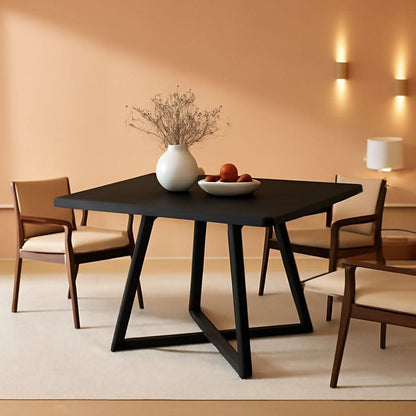 Square 31.5 Inch Industrial Dining Table Black Wood Panels