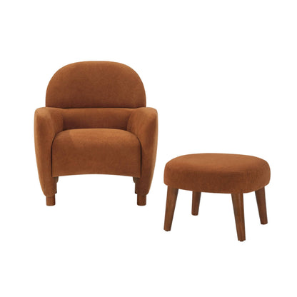 Accent Chair Minimalist Fabric Orange with Ottoman Footrest 30x30x33 In