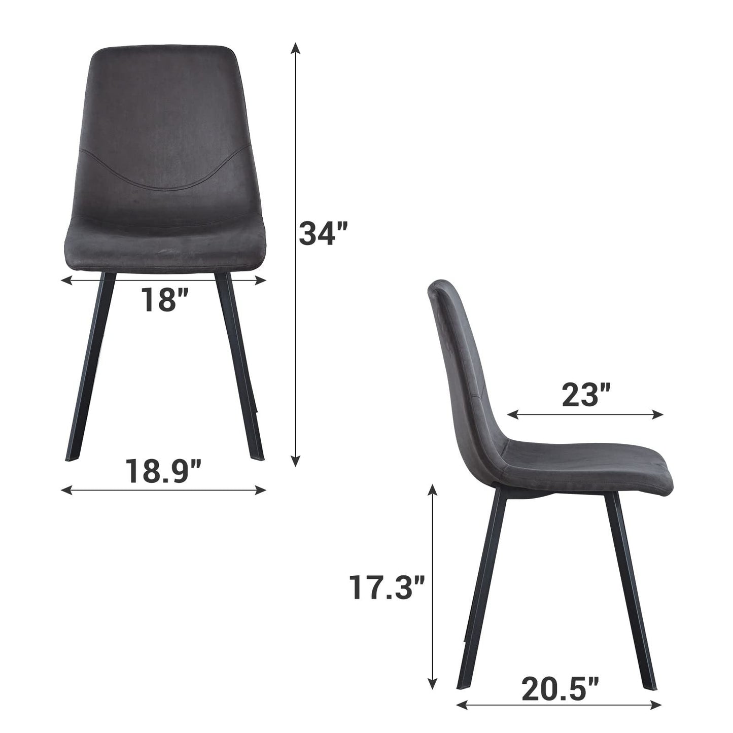 Dining Chair Mid-Century Modern Velvet Gray Metal Legs Set of 2