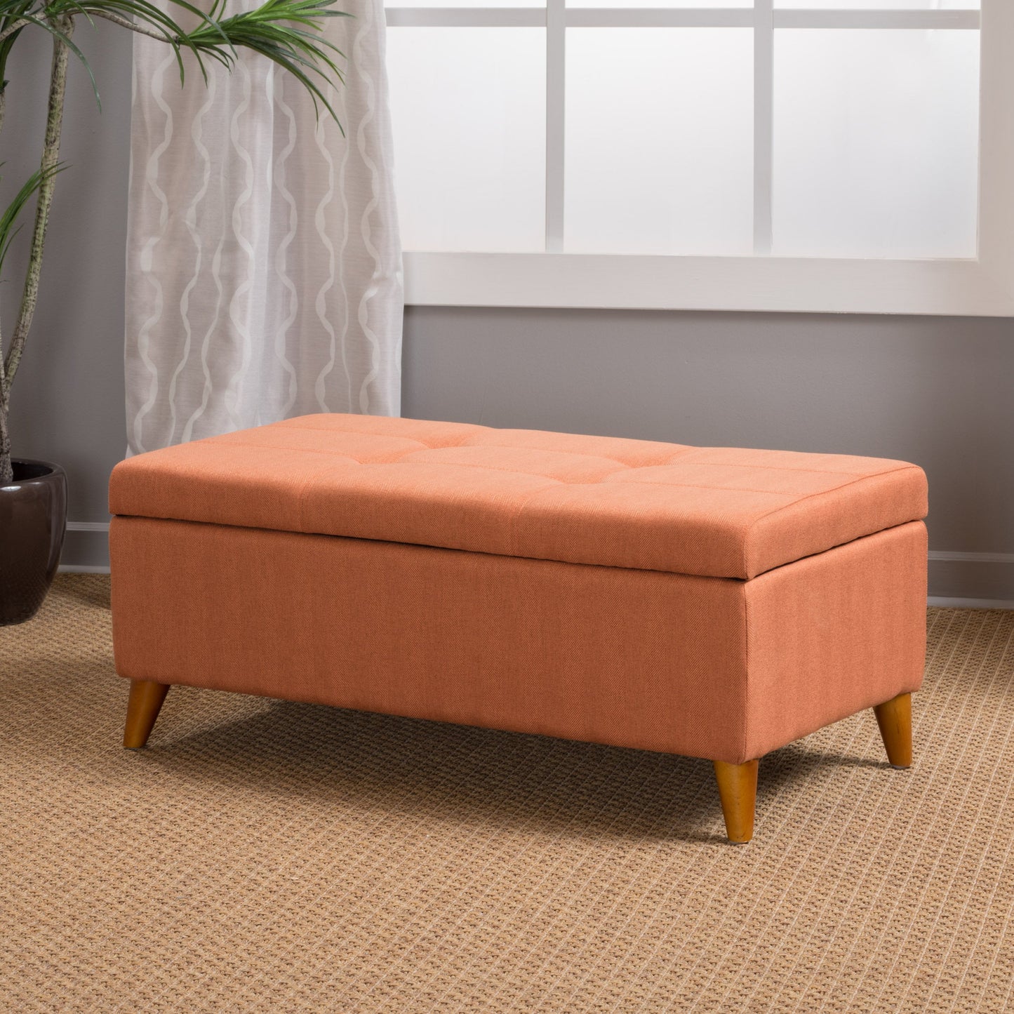 Tufted Button Storage Ottoman Bench with Hinged Lid and Solid Wood Legs