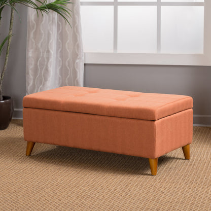 Tufted Button Storage Ottoman Bench with Hinged Lid and Solid Wood Legs