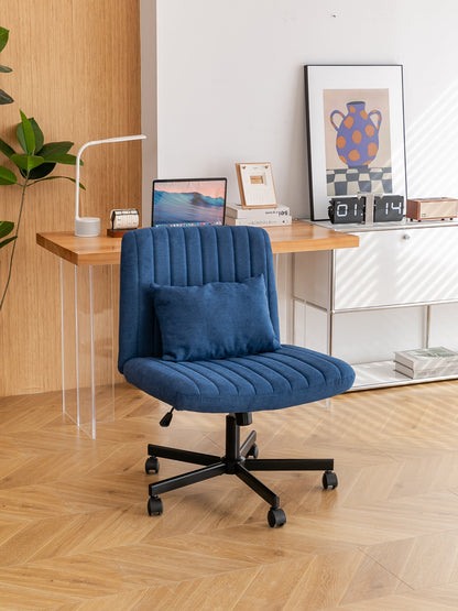 Swivel Office Chair Linen Blue Criss Cross Memory Foam 360 Degree 25.2 In