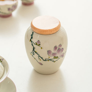 Chinese Hand-painted Ceramic Food Storage Jar Sealed Storage Portable Moisture-proof Bamboo Cover