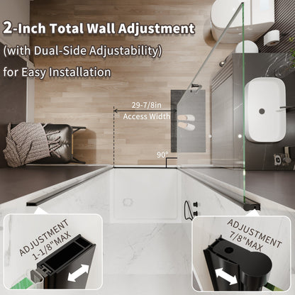 34-36 in. W x 72 in. H Pivot Frameless Shower Door, Matte Black, 1/4in Glass