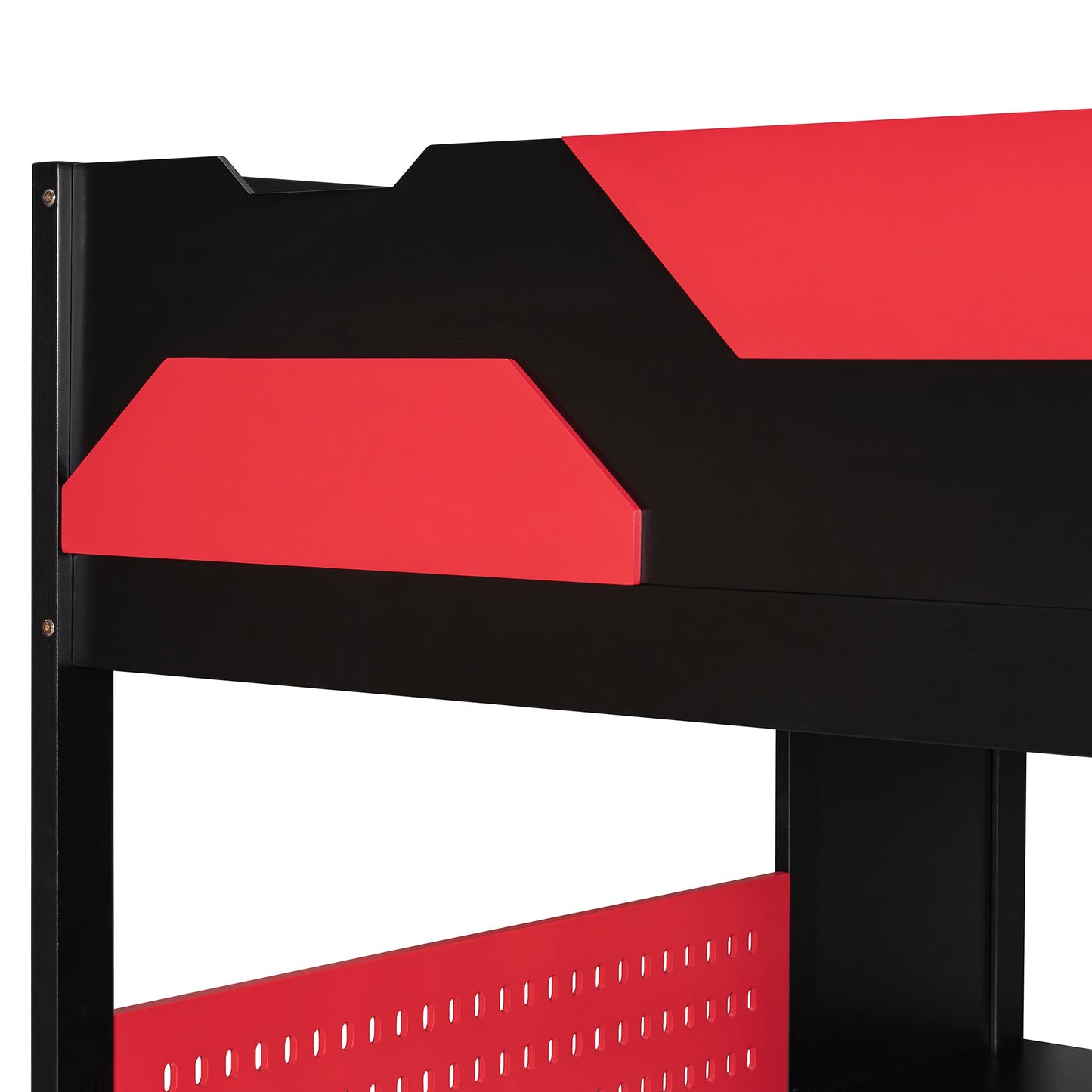 Full Size Wood Loft Bed with Desk, Multi-storage Shelves,USB and RGB Light, Red