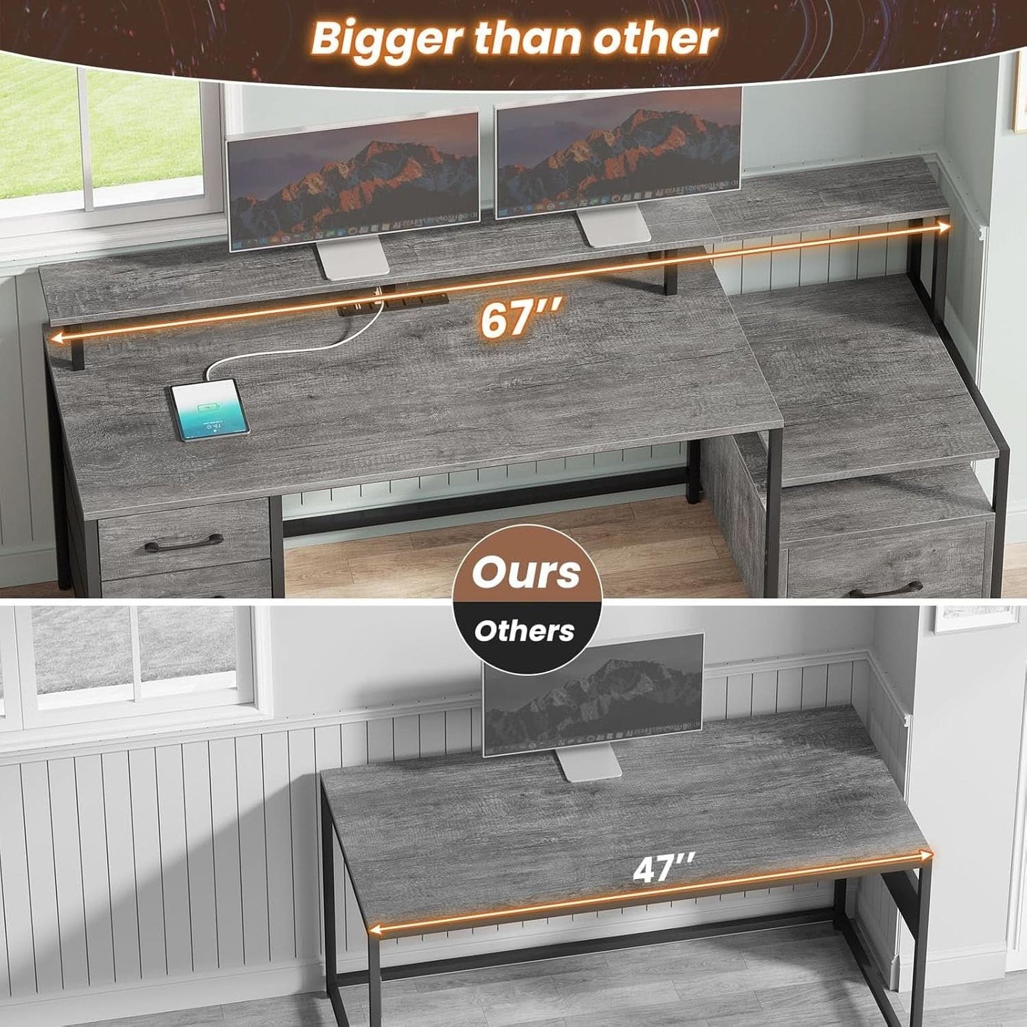 66 Inch Home Office Desk With File Drawer For Computer