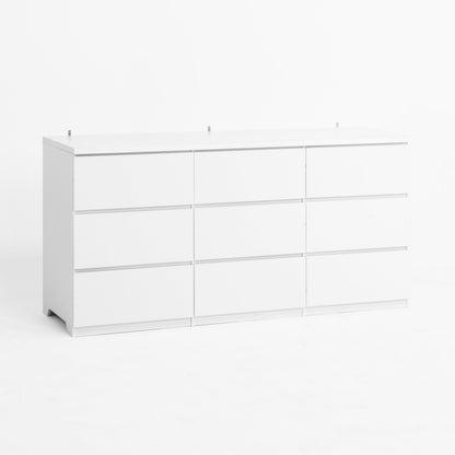Dresser Modern 9-Drawer White Particle Board Handleless 63x15.74x29.5 In