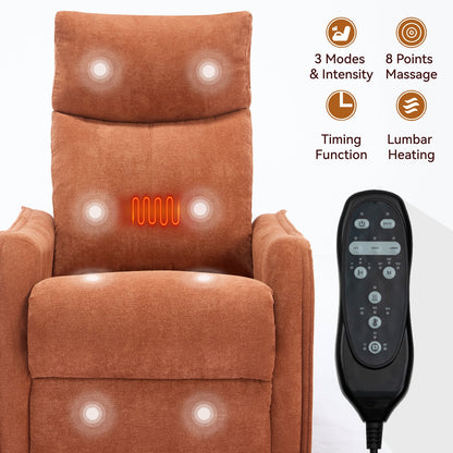 Recliner Chair Swivel Rocker Polyester Orange 360 Degree Heat Massage 155