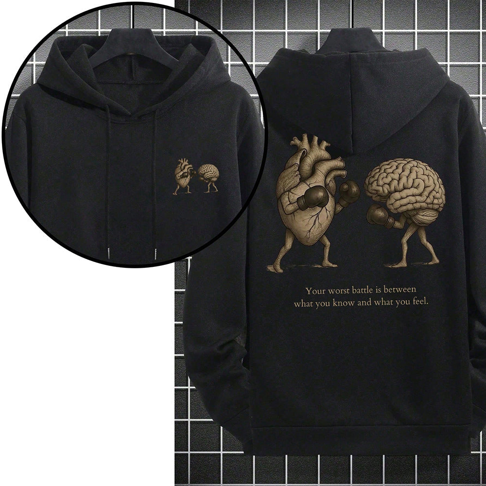 Mens Loose-fit Casual Printed Hooded Sweatshirt