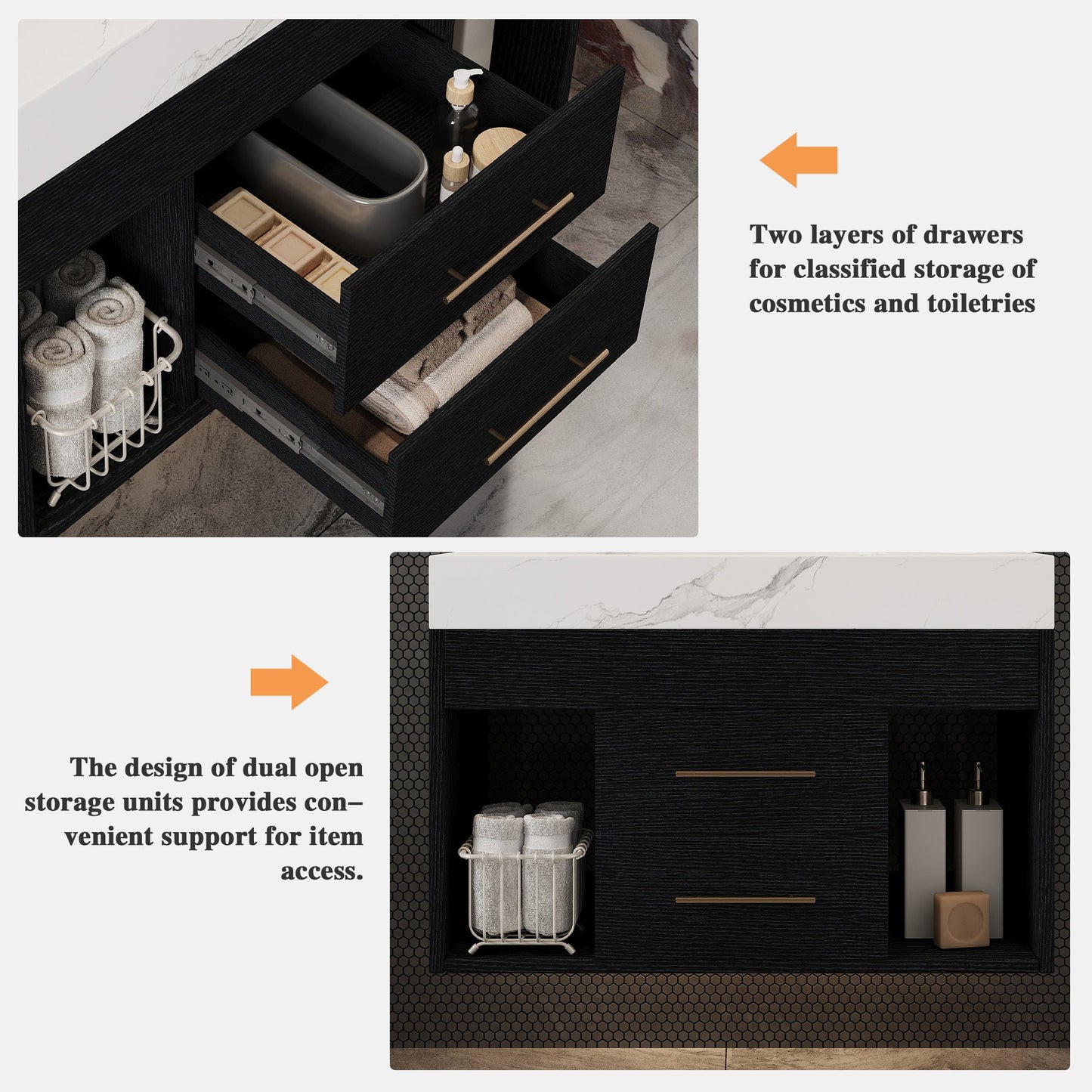 29.9' Modern Floating Bathroom Vanity with Sintered Stone Top Ceramic Undermo...