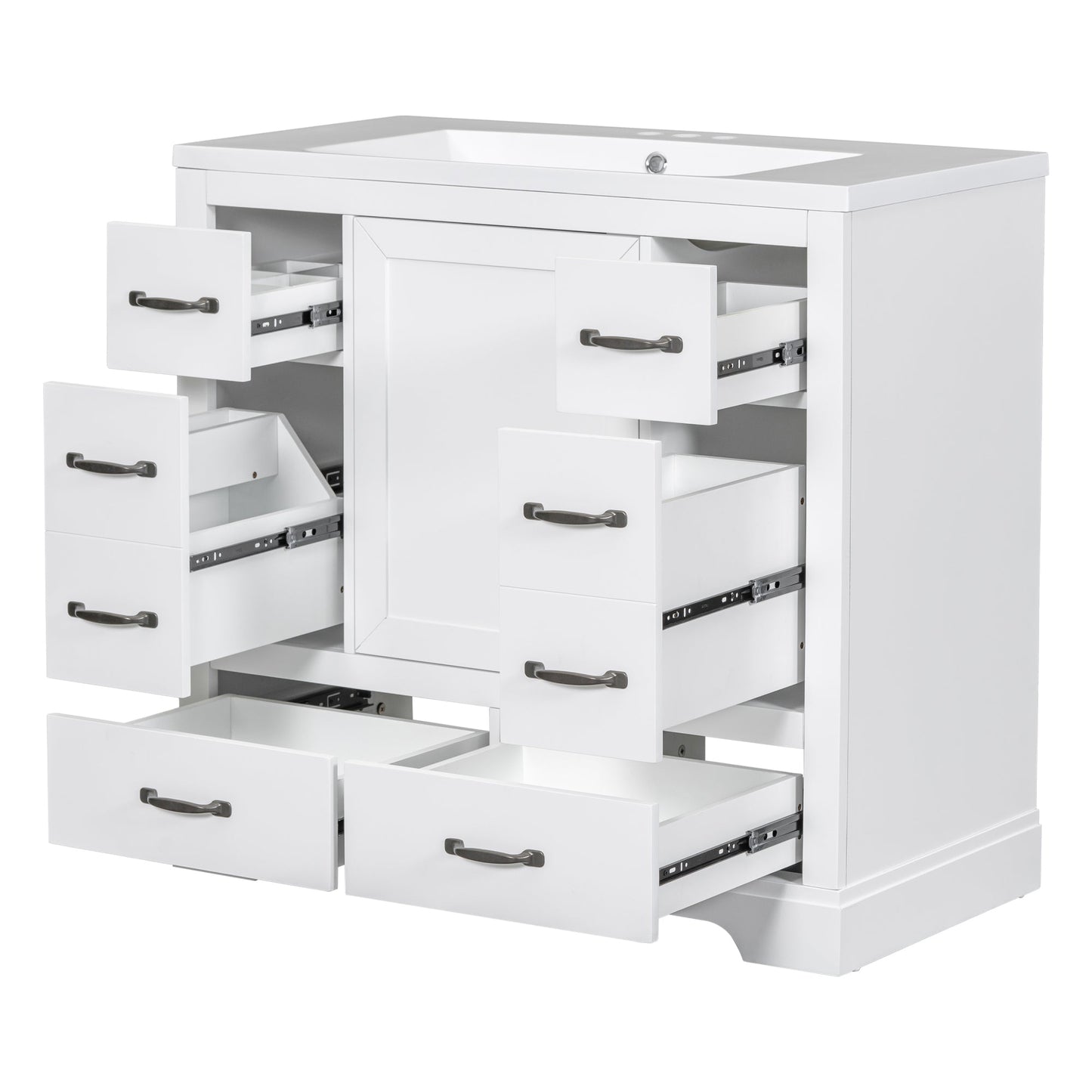 36' Bathroom Vanity with Sink Combo, Six Drawers, Multi-Functional Drawer Div...