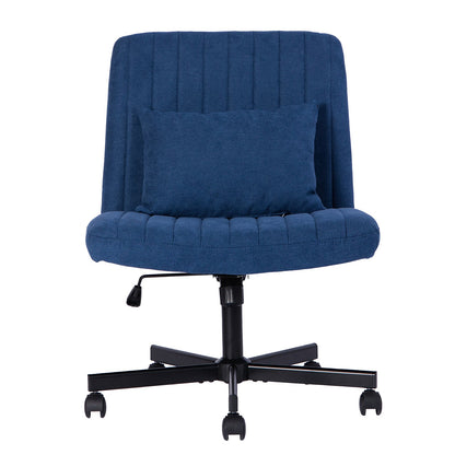 Swivel Office Chair Linen Blue Criss Cross Memory Foam 360 Degree 25.2 In
