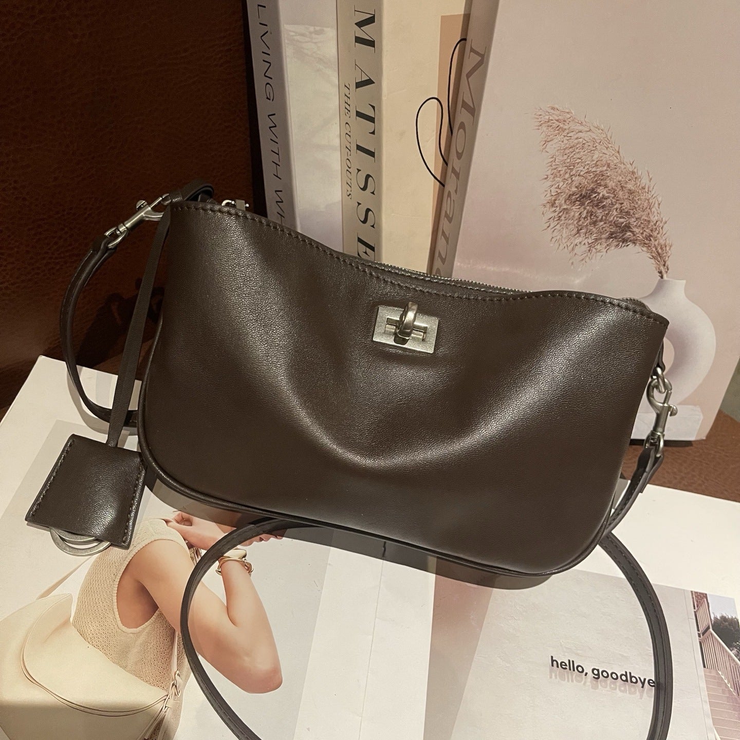 Top-grain Vegetable-tanned Cowhide Cross-border New Kelly Bag, Genuine Leather Underarm Bag, Classy Single-shoulder High-quality Mahjong Bag