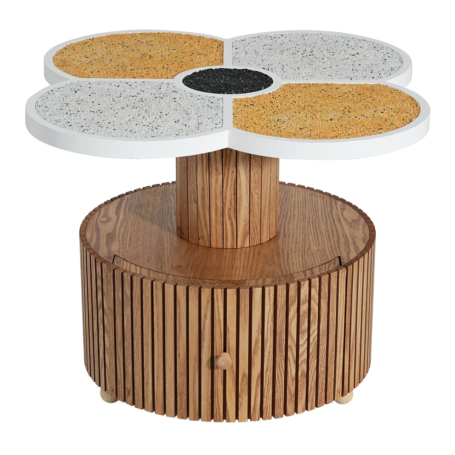 Four-Leaf Clover Side Table, Accent Table with Wood-Grain Base, Storage
