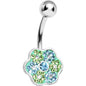 Green Peridot Floral Flowers Belly Ring