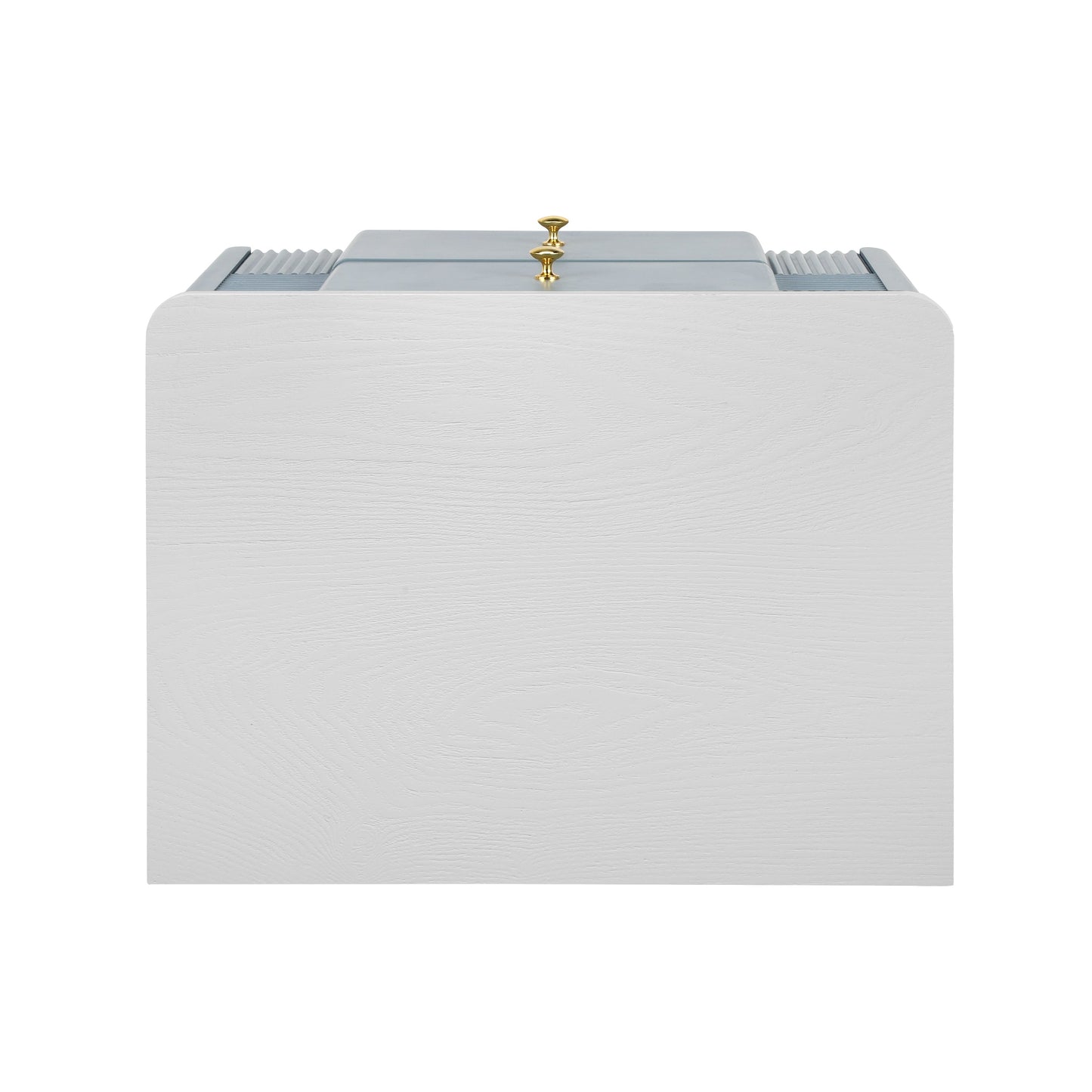 Modern Fluted Nightstand with 2 Drawers, Gold Metal Legs and Handles, Blue