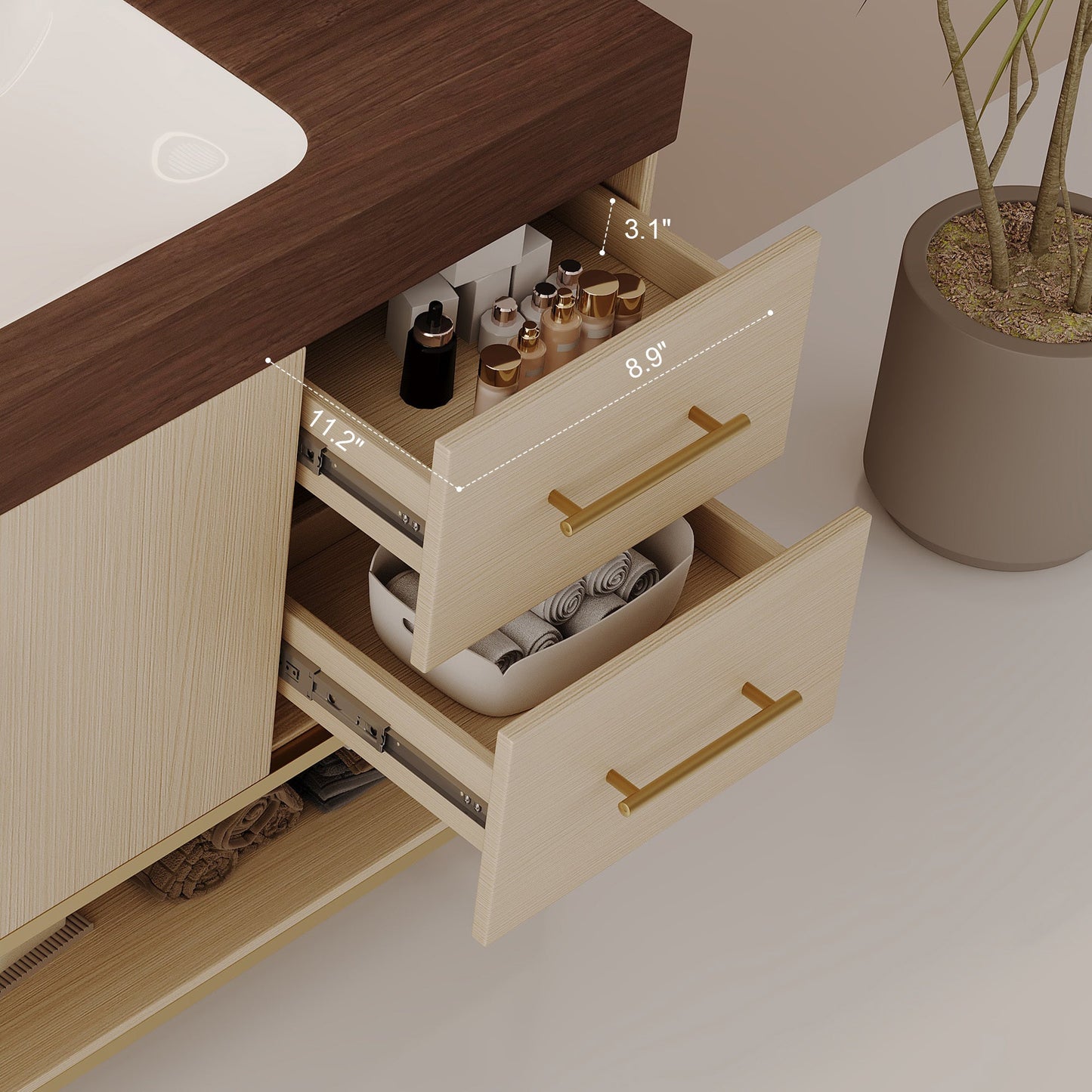 36' Modern Free-Standing Bathroom Vanity with Seamless Ceramic Sink & Sintere...