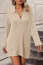 Collared Neck Long Sleeve Sweater Dress with Pockets