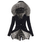 Fur collar drawstring solid color warm cotton coat