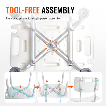 Shower Chair Aluminum 350lb Capacity Adjustable Head Rest