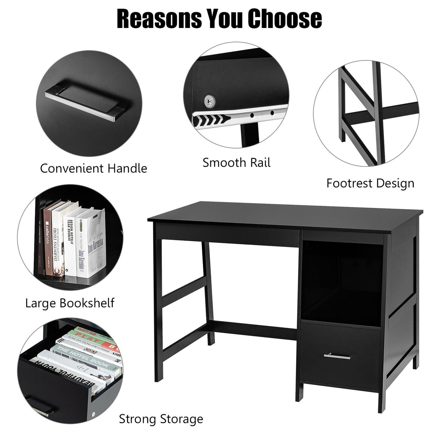 47.5 Inch Modern Home Computer Desk with 2 Storage Drawers