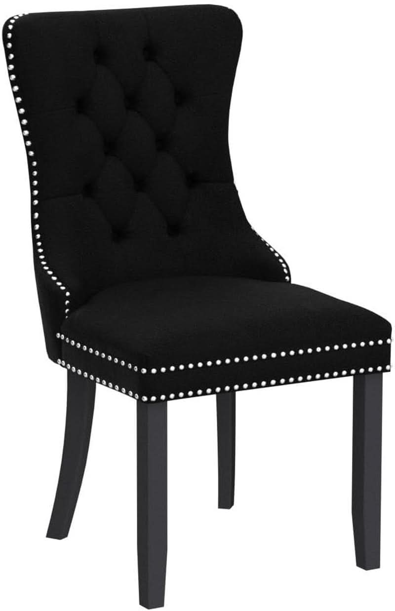 Black Velvet Tufted Dining Chairs With Nailhead Trim