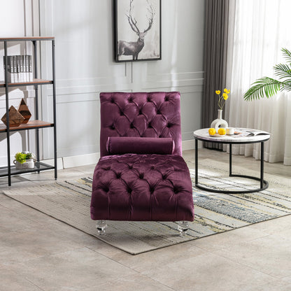 Velvet Chaise Lounge Indoor, Button-Tufted with Pillow, Purple, Bedroom