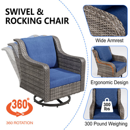 Outdoor Patio Swivel Chairs Set of 2 PE Rattan Gray